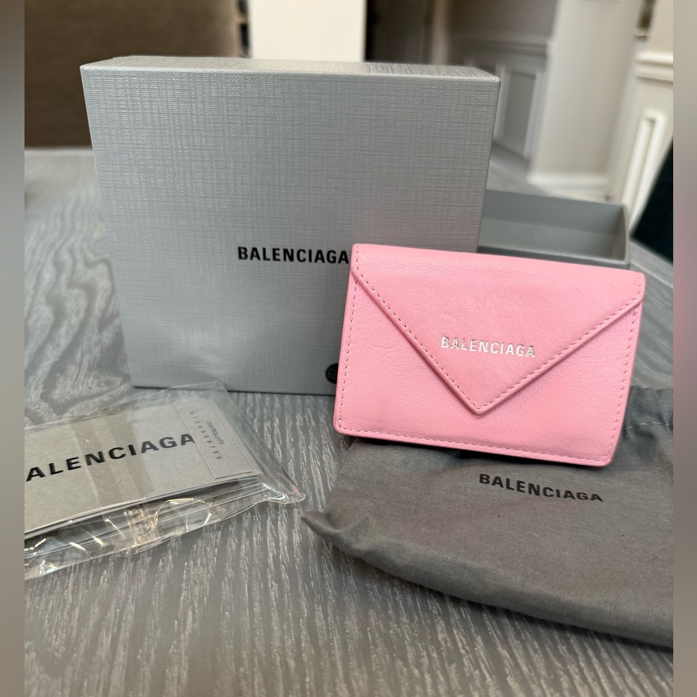 BALENCIAGA Pink Papier Leather Compact Wallet — full inclusion